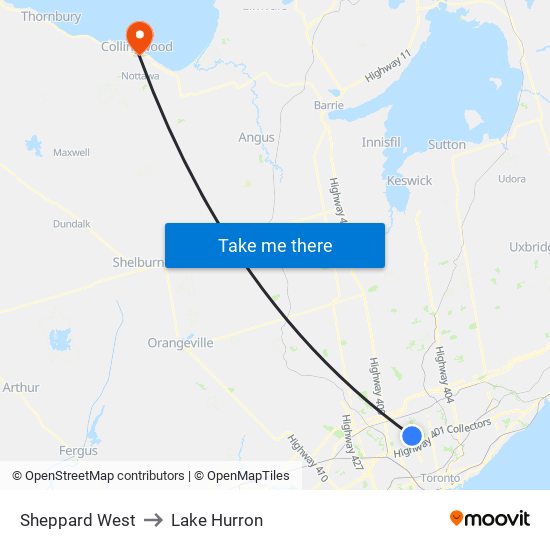 Sheppard West to Lake Hurron map