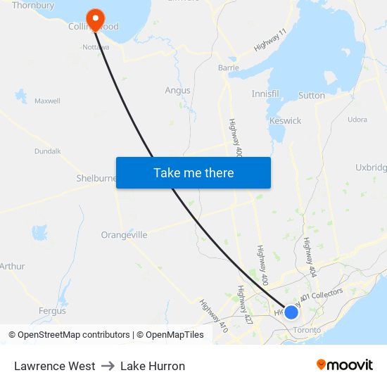 Lawrence West to Lake Hurron map