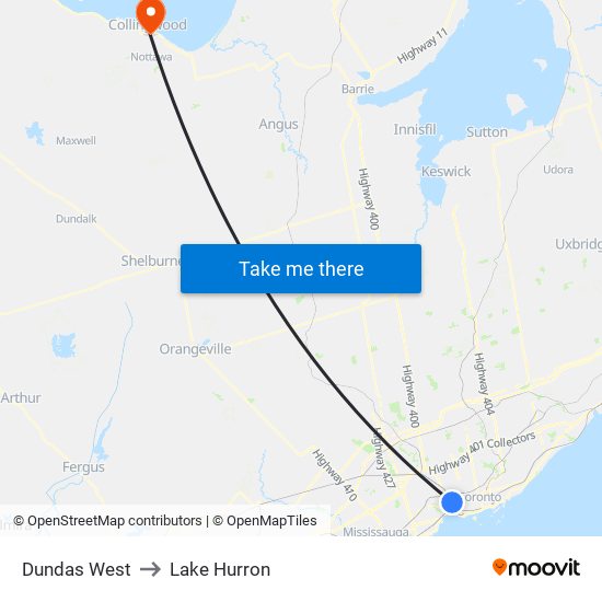 Dundas West to Lake Hurron map