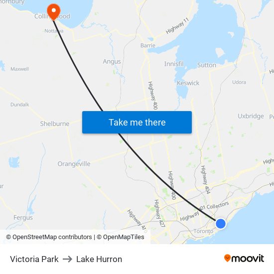 Victoria Park to Lake Hurron map