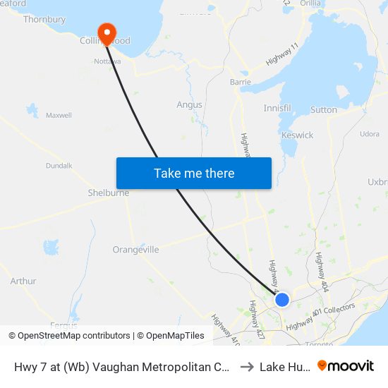 Hwy 7 at (Wb) Vaughan Metropolitan Centre Station to Lake Hurron map