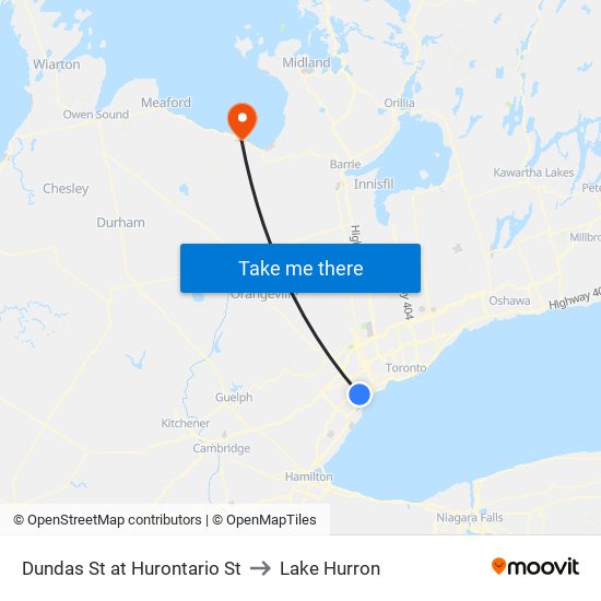 Dundas St at Hurontario St to Lake Hurron map