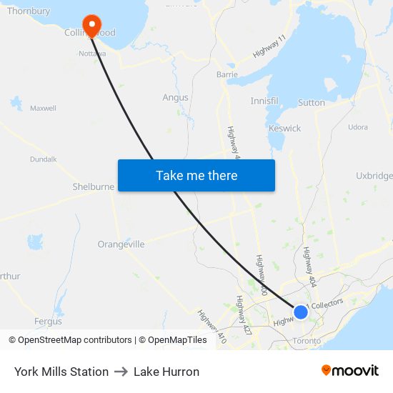 York Mills Station to Lake Hurron map