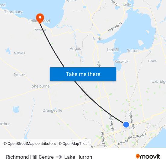 Richmond Hill Centre to Lake Hurron map