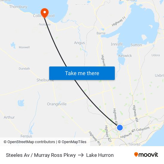 Steeles Av / Murray Ross Pkwy to Lake Hurron map