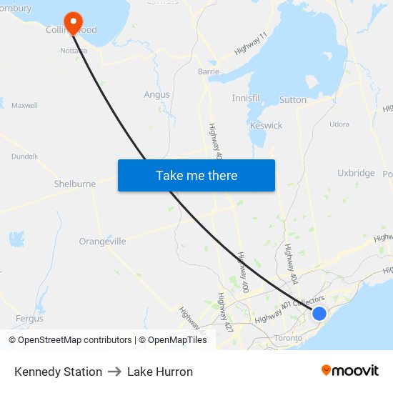 Kennedy Station to Lake Hurron map