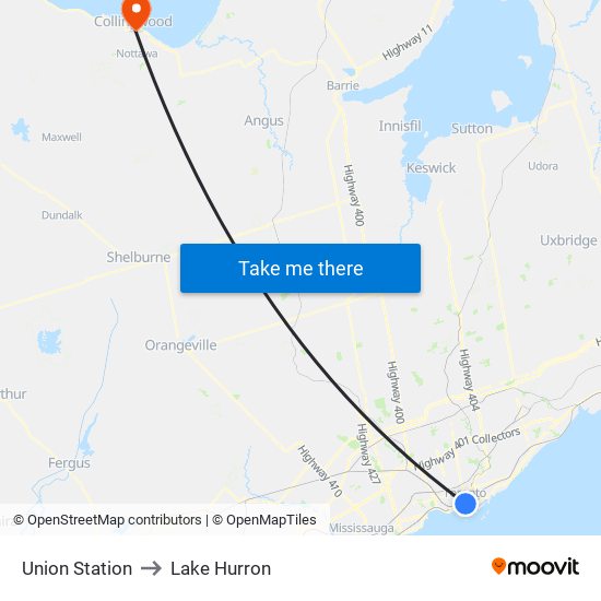 Union Station to Lake Hurron map