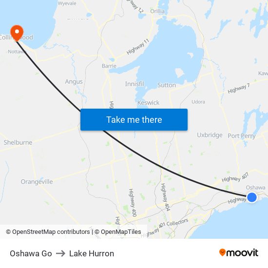 Oshawa Go to Lake Hurron map