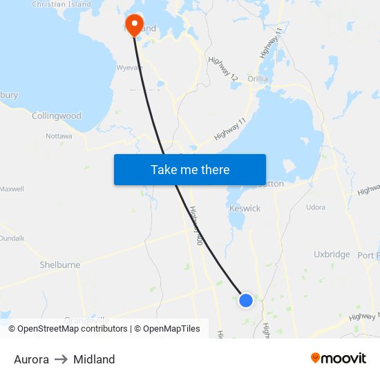 Aurora to Midland map