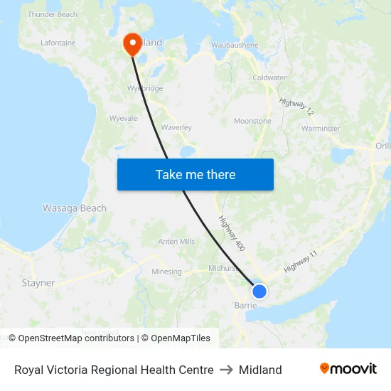 Royal Victoria Regional Health Centre to Midland map