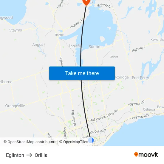 Eglinton to Orillia map