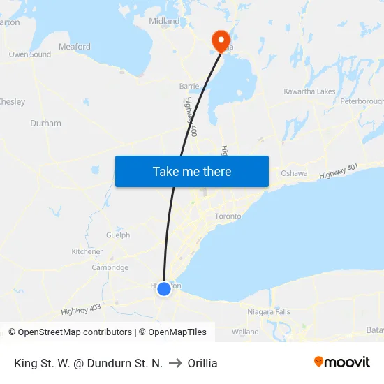King St. W. @ Dundurn St. N. to Orillia map