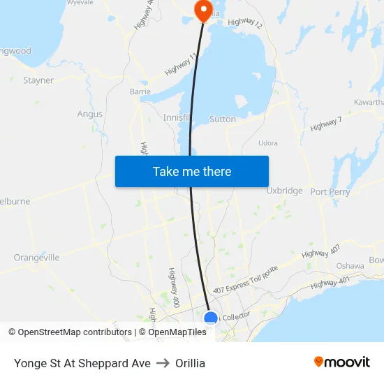 Yonge St At Sheppard Ave to Orillia map