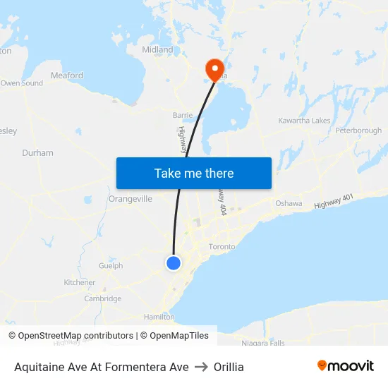 Aquitaine Ave At Formentera Ave to Orillia map