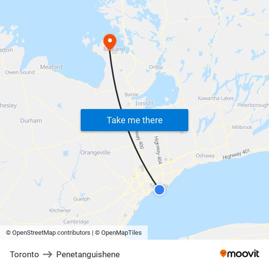 Toronto to Penetanguishene map