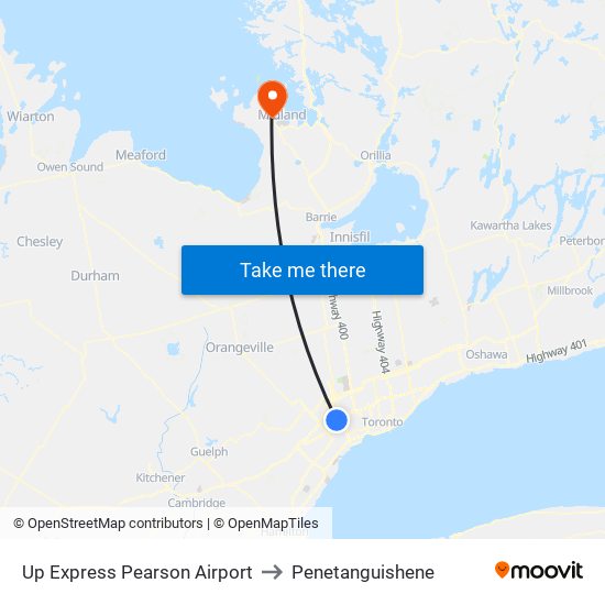 Up Express Pearson Airport to Penetanguishene map