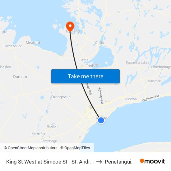 King St West at Simcoe St - St. Andrew Station to Penetanguishene map