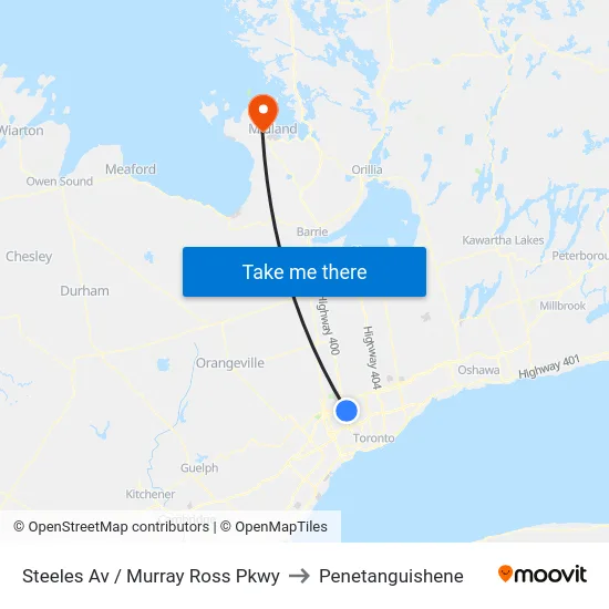 Steeles Av / Murray Ross Pkwy to Penetanguishene map