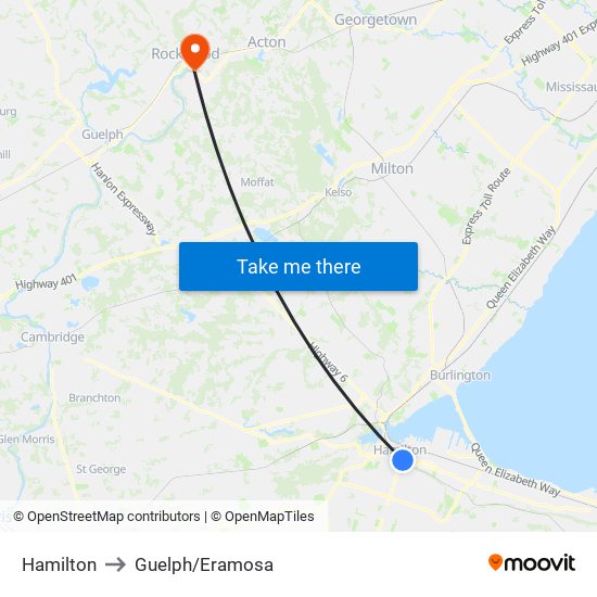 Hamilton to Guelph/Eramosa map