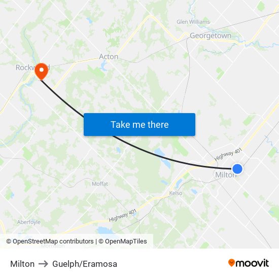 Milton to Guelph/Eramosa map