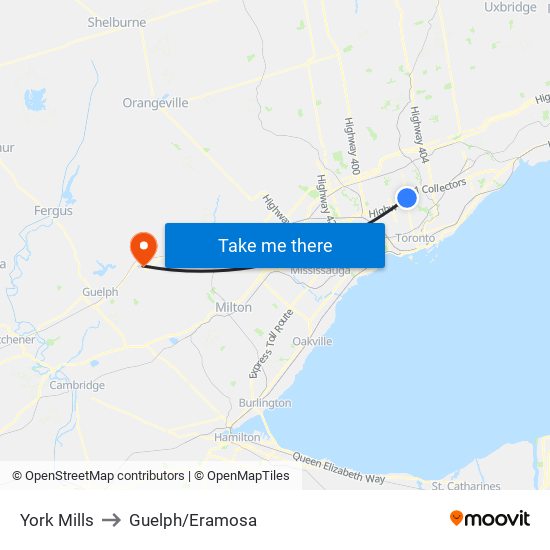 York Mills to Guelph/Eramosa map