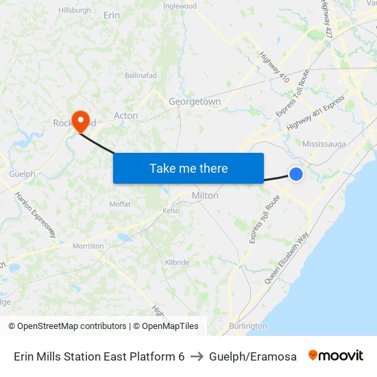 Erin Mills Station East Platform 6 to Guelph/Eramosa map