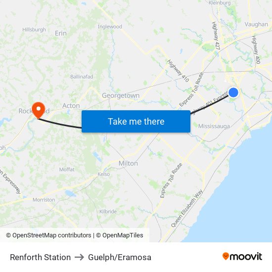 Renforth Station to Guelph/Eramosa map