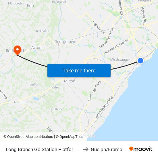 Long Branch Go Station Platform A to Guelph/Eramosa map