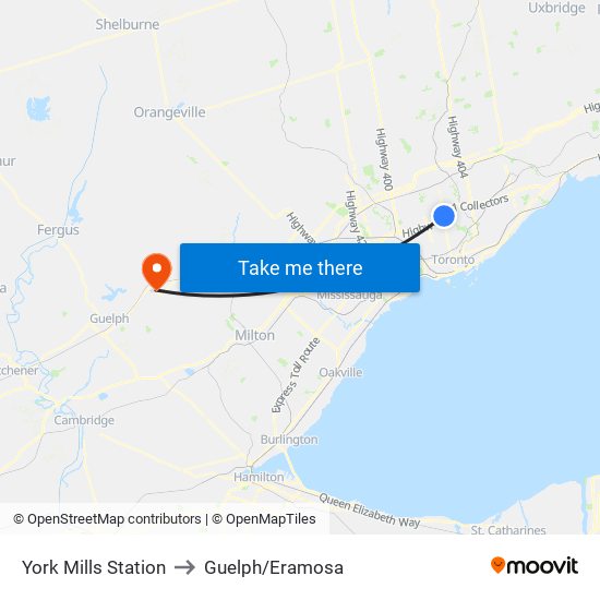 York Mills Station to Guelph/Eramosa map