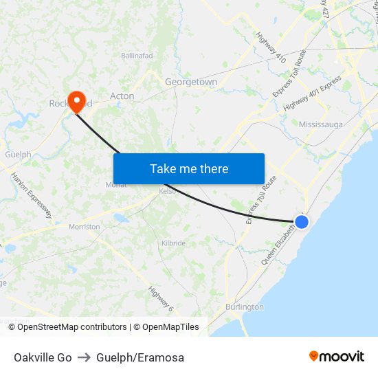 Oakville Go to Guelph/Eramosa map