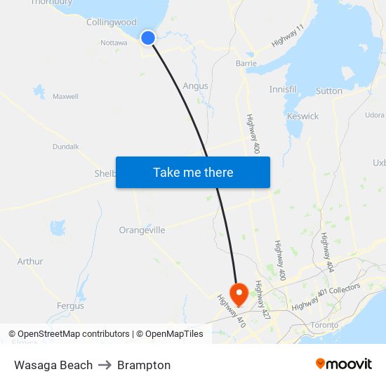 Wasaga Beach to Brampton map