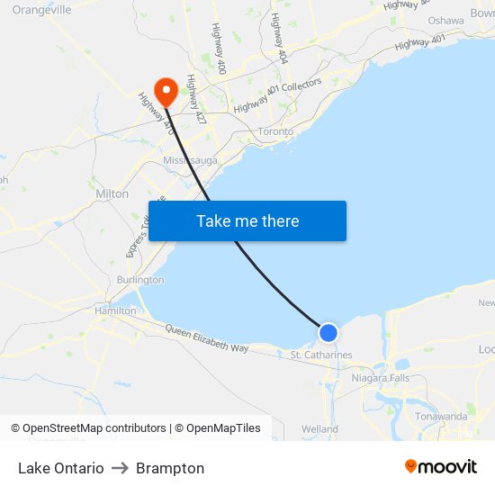 Lake Ontario to Brampton map