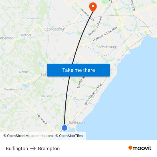 Burlington to Burlington map