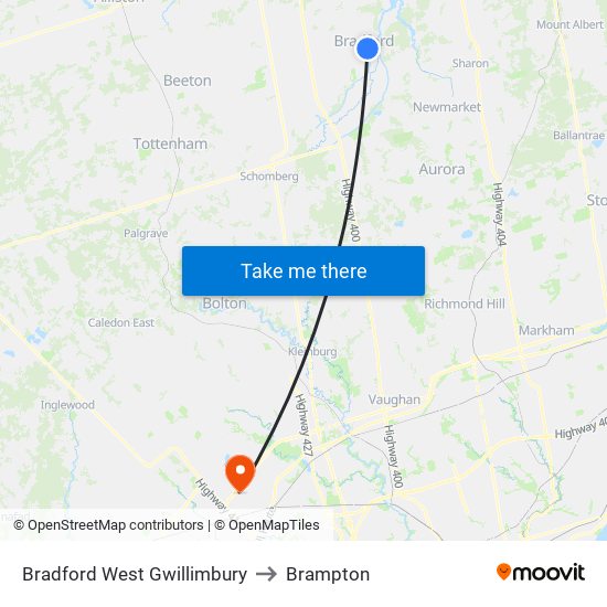 Bradford West Gwillimbury to Bradford West Gwillimbury map