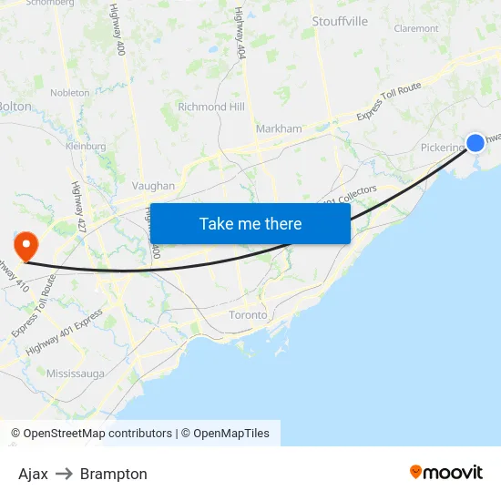 Ajax to Brampton map