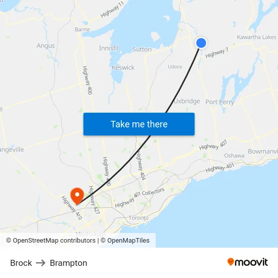 Brock to Brampton map