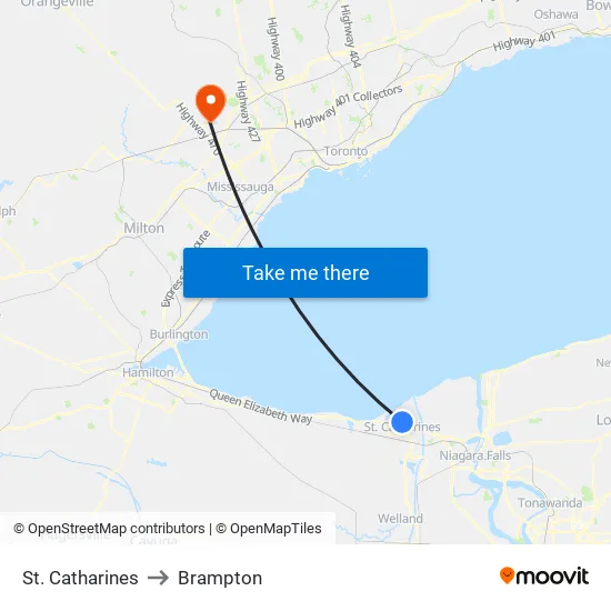 St. Catharines to Brampton map