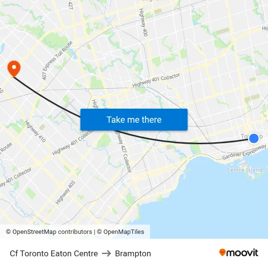 Cf Toronto Eaton Centre to Brampton map