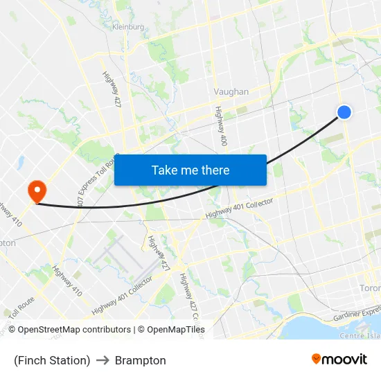 (Finch Station) to Brampton map