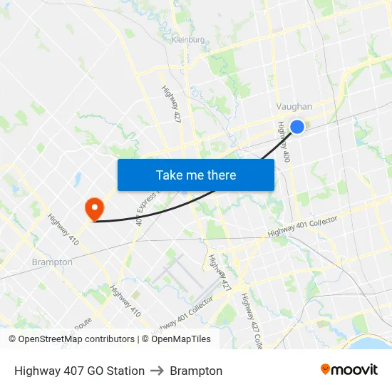 Highway 407 GO Station to Brampton map