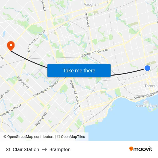 St. Clair Station to Brampton map