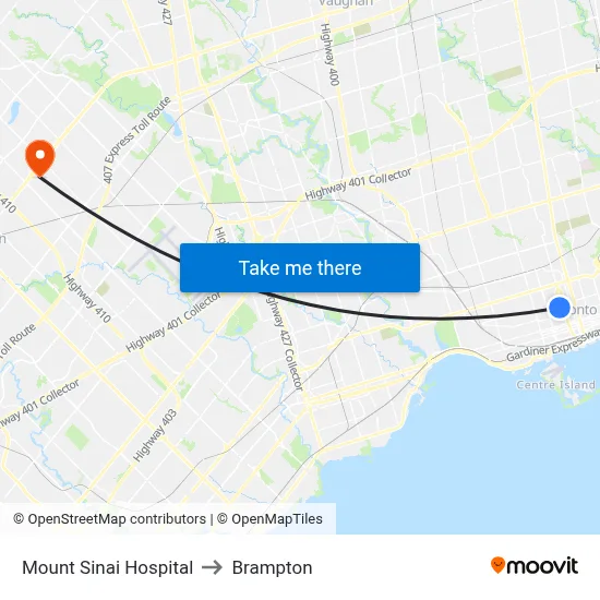 Mount Sinai Hospital to Brampton map