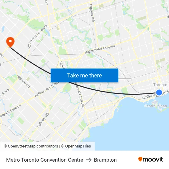 Metro Toronto Convention Centre to Brampton map