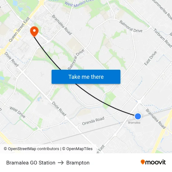 Bramalea GO Station to Brampton map