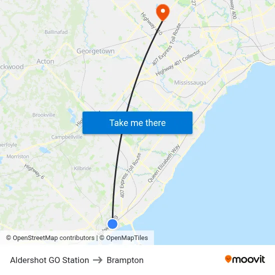 Aldershot GO Station to Brampton map