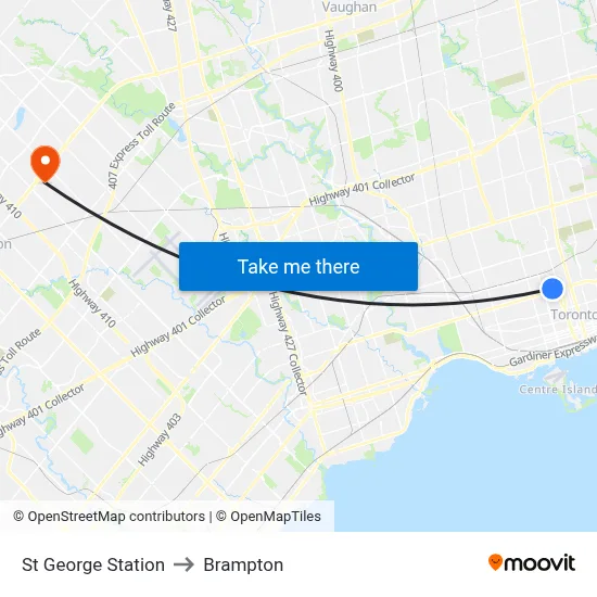 St George Station to Brampton map