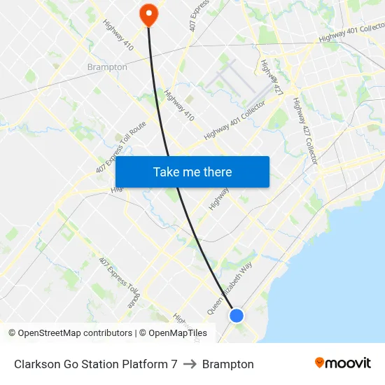 Clarkson Go Station Platform 7 to Brampton map