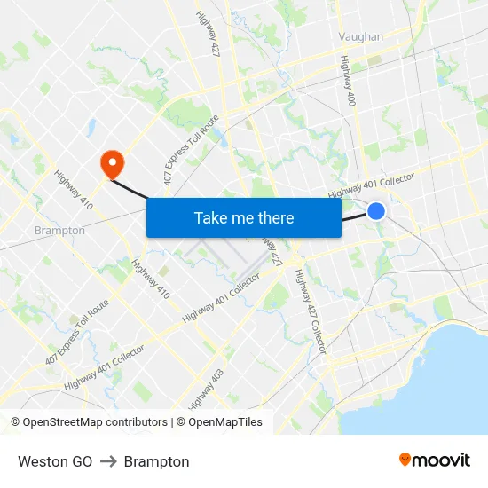 Weston GO to Brampton map