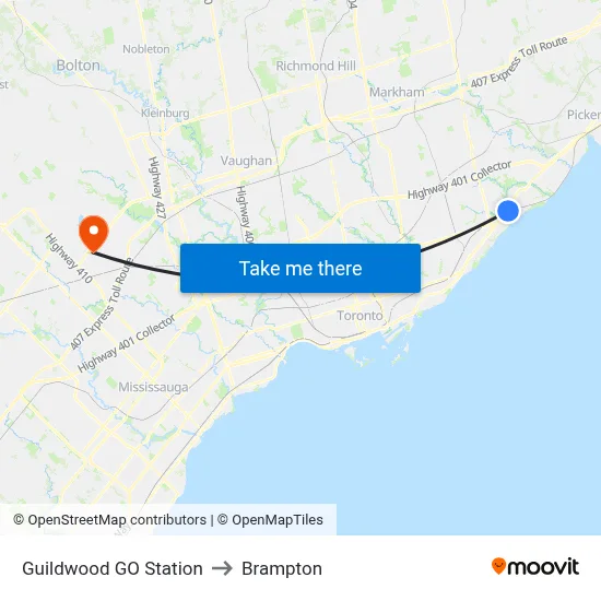 Guildwood GO Station to Brampton map