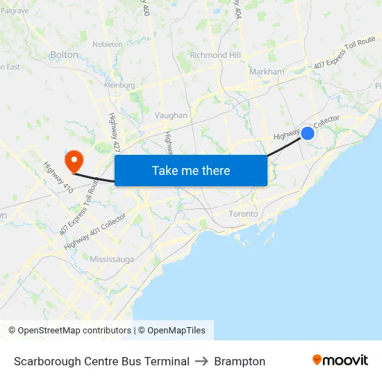 Scarborough Centre Bus Terminal to Brampton map
